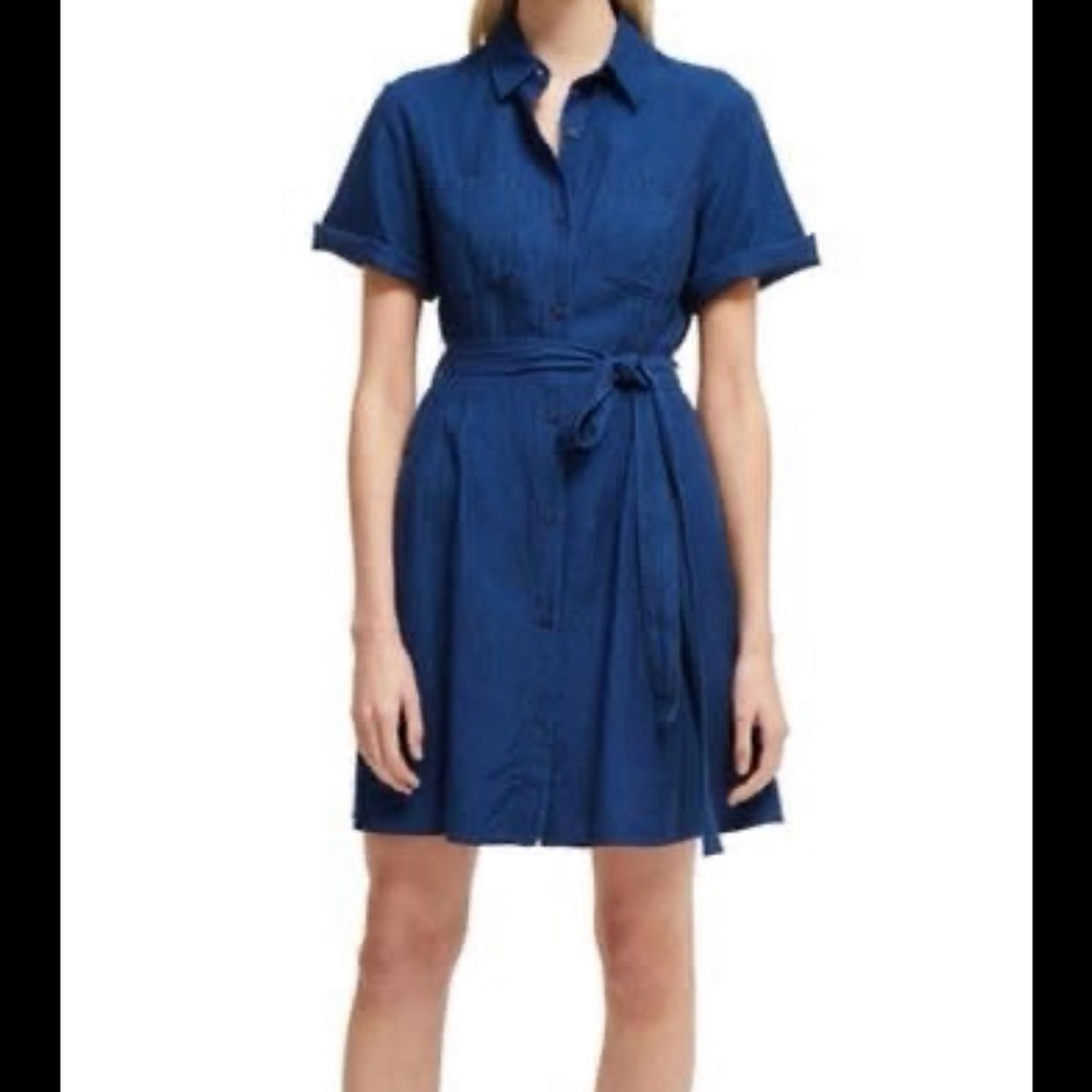 French Connection Blue Buttoned Tie Front Mini Dress